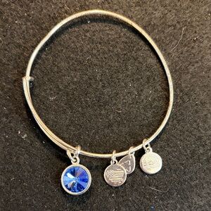 Alex and Ani Silver Bangle with Blue Crystal Charm September